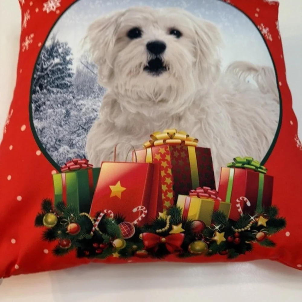 Maltese Christmas‎ Pillow 16x16 Water Resistant 3829